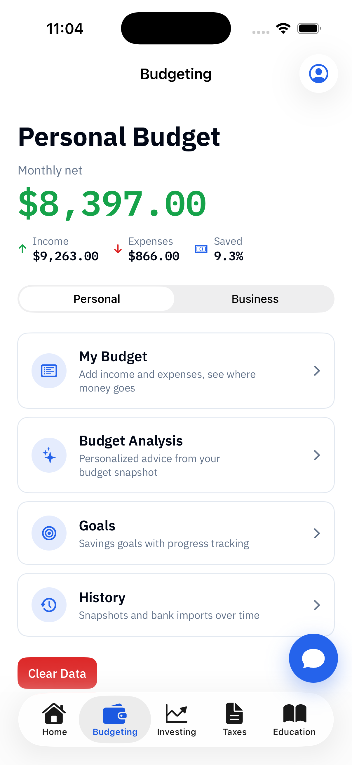 FinnaCalc budgeting screen
